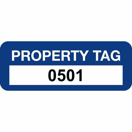 LUSTRE-CAL Property ID Label PROPERTY TAG Polyester Dark Blue 2in x 0.75in  Serialized 0501-0600, 100PK 253744Pe1Bd0501